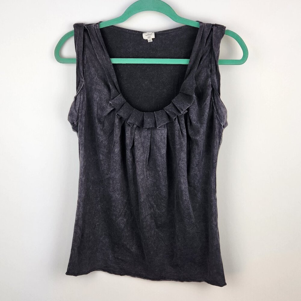 Aritzia Wilfred Gray Ruffled Pleated Neck Sleeveless Blouse Top sz S Flawed